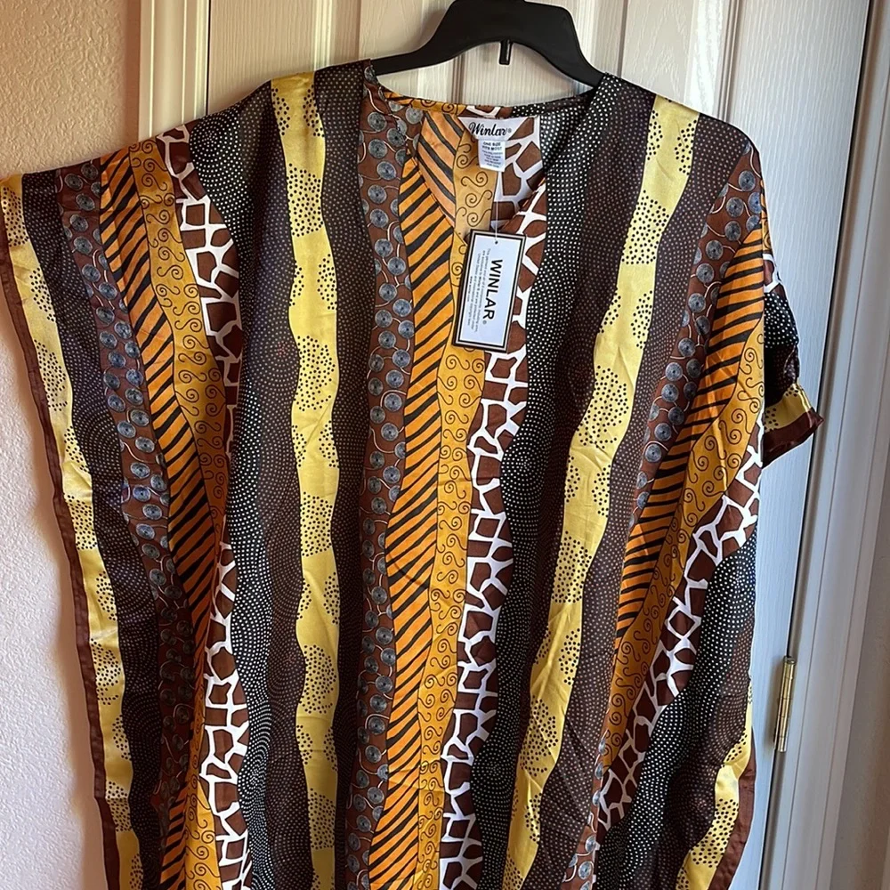 NWT WINLAR SATEEN FEEL VIBRANT DESIGN PRINT FULL LENGTH CAFTAN - Picture 6 of 10